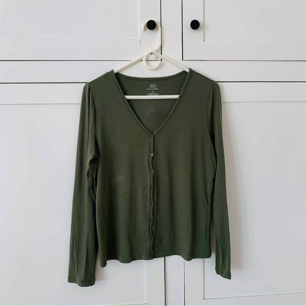 Banana Republic Green Cotton Timeless Button Front Long Sleeve Size Medium